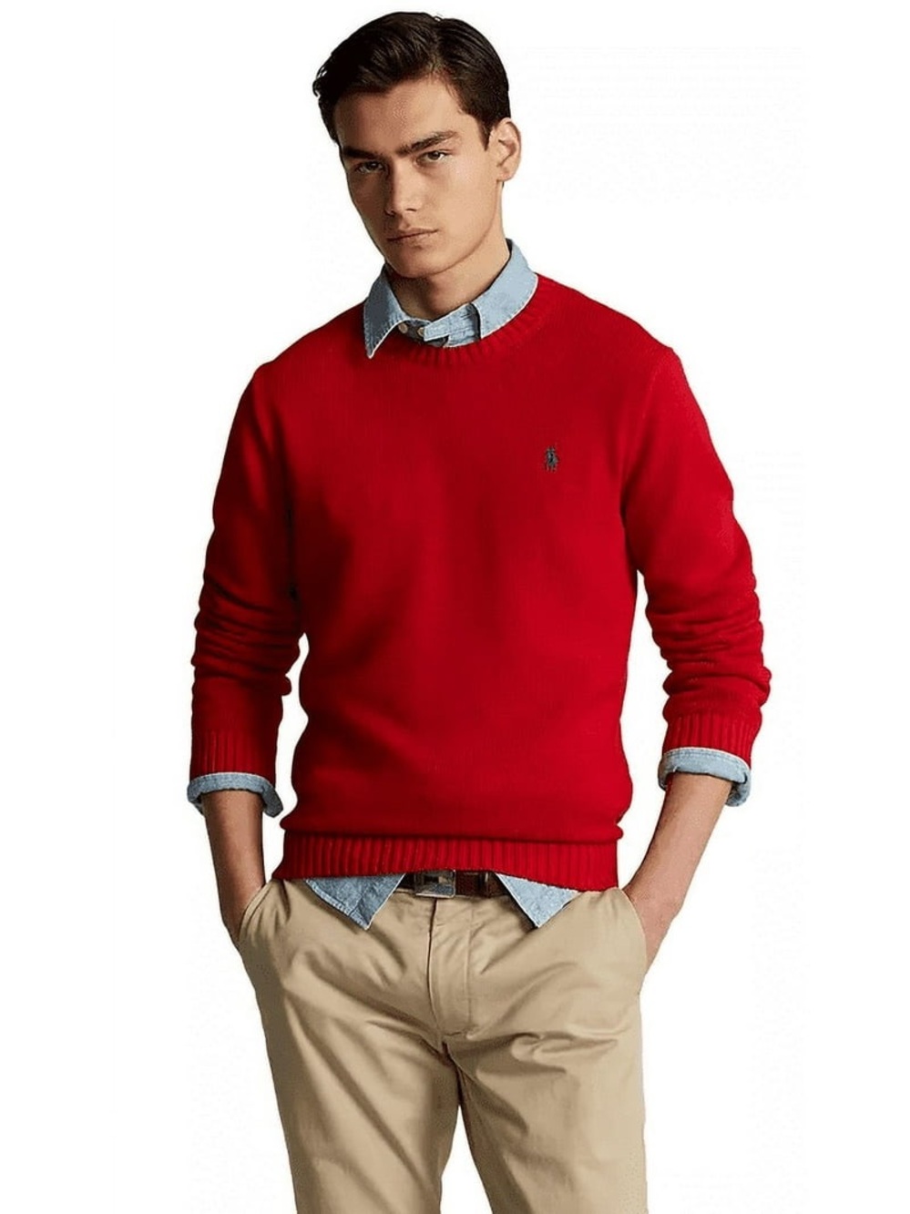 Polo Ralph Lauren Red Crewneck 100% Cotton Knit Sweater XL Pony Logo Preppy